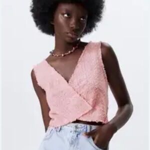 NWT Zara pink tweed wrap top Size XS